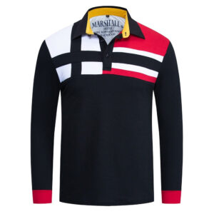 Polo azul marino a rayas para hombre