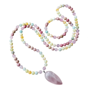 Collar + Pulsera: Rodonita, Cuarzo Rosa, Amazonita, Ónix Amarillo Mate, Jade Oliva