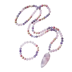 Collar + Pulsera: Rodonita, Cuarzo Rosa, Amatista