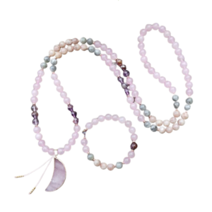 Collar + Pulsera: Piedra solar, Cuarzo rosa, Labradorita, Amatista