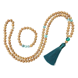 Collar + Pulsera: madera fosilizada, jade, lapislázuli