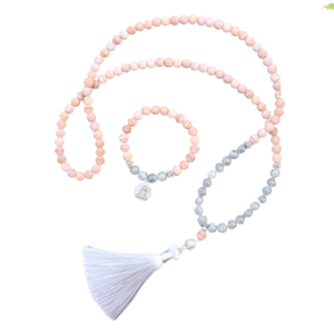 Collar + Pulsera: Labradorita y piedras rosa mate