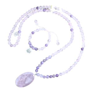 Collar + Pulsera de eslabones: Amatista y cuarzo rosa